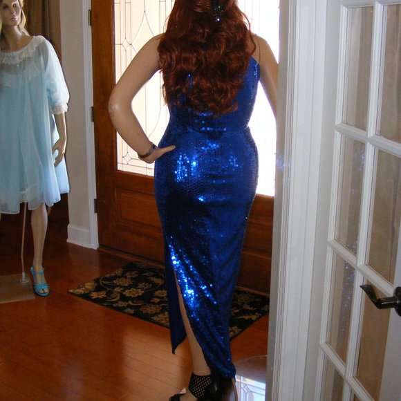 Vintage Blue Sequin Gown - Picture 4 of 8